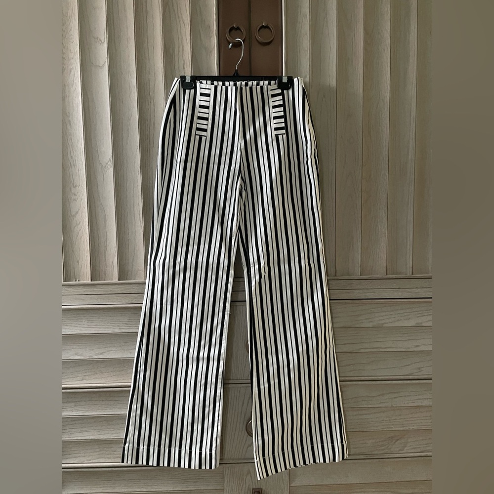 NWOT Boston Proper Black and White Striped Wide Leg Pants